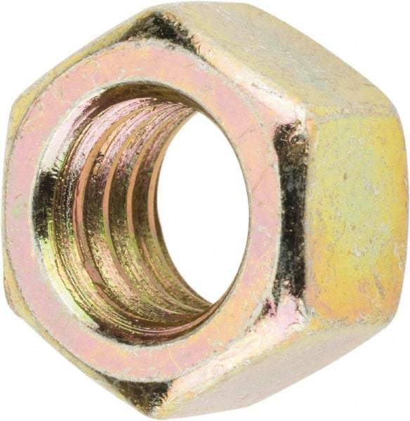 Value Collection - 3/8-16 UNC Steel Right Hand Hex Nut - 9/16" Across Flats, 21/64" High, Zinc Yellow Dichromate Finish - Eagle Tool & Supply