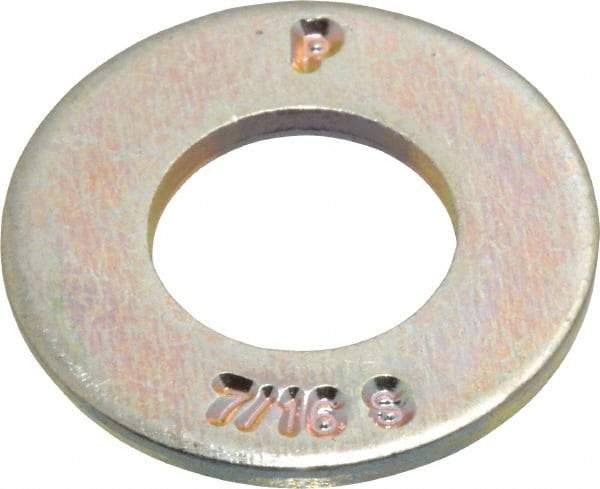 Value Collection - 7/16" Screw, Grade 8 Steel SAE Flat Washer - 15/32" ID x 59/64" OD, 1/16" Thick, Zinc Yellow Dichromate Finish - Eagle Tool & Supply