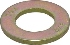 Value Collection - 3/4" Screw, Grade 8 Steel SAE Flat Washer - 13/16" ID x 1-1/2" OD, 9/64" Thick, Zinc Yellow Dichromate Finish - Eagle Tool & Supply