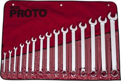 Proto - 15 Piece, 5/16" to 1-1/4", 12 Point Combination Wrench Set - Inch Measurement Standard, Full Polish Finish, Comes in Vinyl Roll - Eagle Tool & Supply