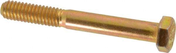Made in USA - 5/16-18 UNC, 2-1/2" Length Under Head Hex Head Cap Screw - Partially Threaded, Grade 8 Alloy Steel, Zinc Yellow Dichromate Finish, 1/2" Hex - Eagle Tool & Supply