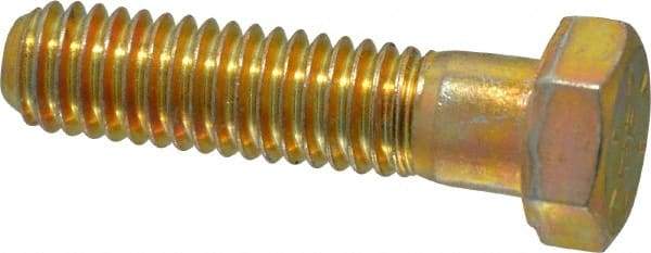 Made in USA - 3/8-16 UNC, 1-1/2" Length Under Head Hex Head Cap Screw - Partially Threaded, Grade 8 Alloy Steel, Zinc Yellow Dichromate Finish, 9/16" Hex - Eagle Tool & Supply