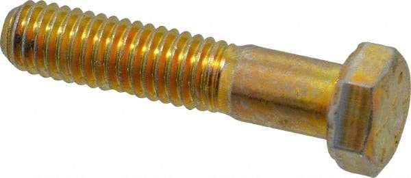 Made in USA - 3/8-16 UNC, 1-3/4" Length Under Head Hex Head Cap Screw - Partially Threaded, Grade 8 Alloy Steel, Zinc Yellow Dichromate Finish, 9/16" Hex - Eagle Tool & Supply
