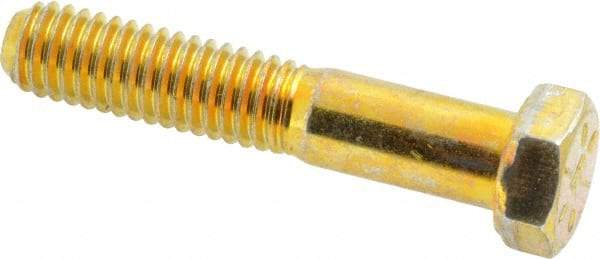 Made in USA - 3/8-16 UNC, 2" Length Under Head Hex Head Cap Screw - Partially Threaded, Grade 8 Alloy Steel, Zinc Yellow Dichromate Finish, 9/16" Hex - Eagle Tool & Supply