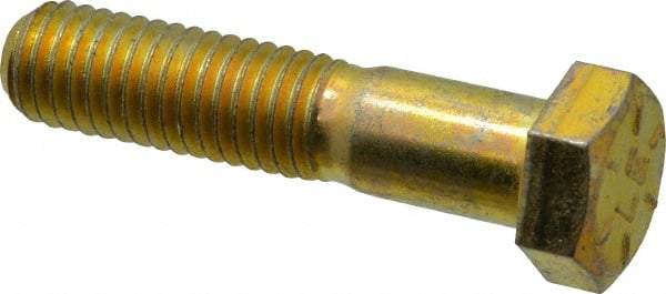 Made in USA - 1/2-13 UNC, 2-1/4" Length Under Head Hex Head Cap Screw - Partially Threaded, Grade 8 Alloy Steel, Zinc Yellow Dichromate Finish, 3/4" Hex - Eagle Tool & Supply