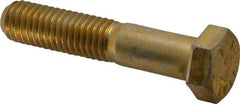 Made in USA - 1/2-13 UNC, 2-1/2" Length Under Head Hex Head Cap Screw - Partially Threaded, Grade 8 Alloy Steel, Zinc Yellow Dichromate Finish, 3/4" Hex - Eagle Tool & Supply