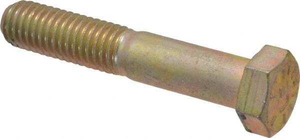 Made in USA - 1/2-13 UNC, 2-3/4" Length Under Head Hex Head Cap Screw - Partially Threaded, Grade 8 Alloy Steel, Zinc Yellow Dichromate Finish, 3/4" Hex - Eagle Tool & Supply