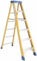 Made in USA - 6 Steps, 10 Ft. High, Type IA Rating, Fiberglass Step Ladder - Eagle Tool & Supply
