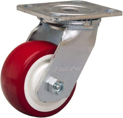 Hamilton - 4" Diam x 2" Wide x 5-5/8" OAH Top Plate Mount Swivel Caster - Polyurethane Mold on Polypropylene, 750 Lb Capacity, Straight Roller Bearing, 4 x 4-1/2" Plate - Eagle Tool & Supply