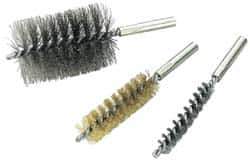 Value Collection - 2-1/2" Diam Helical Steel Tube Brush - Single Spiral, 0.012" Filament Diam, 4" Brush Length, 7" OAL, 1/2-12 Male Shank - Eagle Tool & Supply