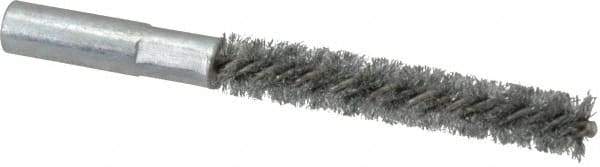 Value Collection - 3/8" Diam Helical Steel Tube Brush - Double Spiral, 0.008" Filament Diam, 2-23/64" Brush Length, 4" OAL, 3/16-24 Female Shank - Eagle Tool & Supply