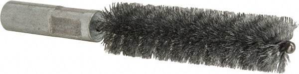 Value Collection - 5/8" Diam Helical Steel Tube Brush - Double Spiral, 0.012" Filament Diam, 2-23/64" Brush Length, 4" OAL, 5/16-18 Female Shank - Eagle Tool & Supply