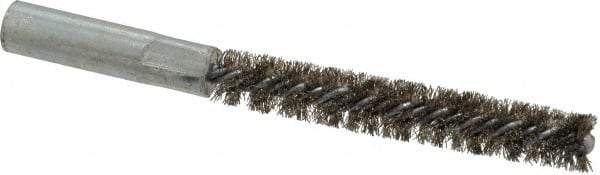 Value Collection - 3/8" Diam Helical Stainless Steel Tube Brush - Double Spiral, 0.008" Filament Diam, 2-23/64" Brush Length, 4" OAL, 3/16-24 Female Shank - Eagle Tool & Supply
