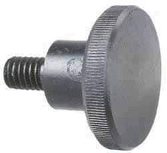 Morton Machine Works - 1/4-20 Knurled Shoulder Grade C-12L14 Steel Thumb Screw - 1-1/4" OAL, 1" Head Diam x 1/4" Head Height, Black Oxide Finish - Eagle Tool & Supply