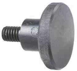 Morton Machine Works - 5/16-18 Knurled Shoulder Grade C-12L14 Steel Thumb Screw - 1-3/8" OAL, 1-1/4" Head Diam x 1/4" Head Height, Black Oxide Finish - Eagle Tool & Supply