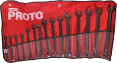 Proto - 15 Piece, 7mm to 21mm, 12 Point Combination Wrench Set - Metric Measurement Standard, Black Oxide Finish, Comes in Nylon Roll - Eagle Tool & Supply