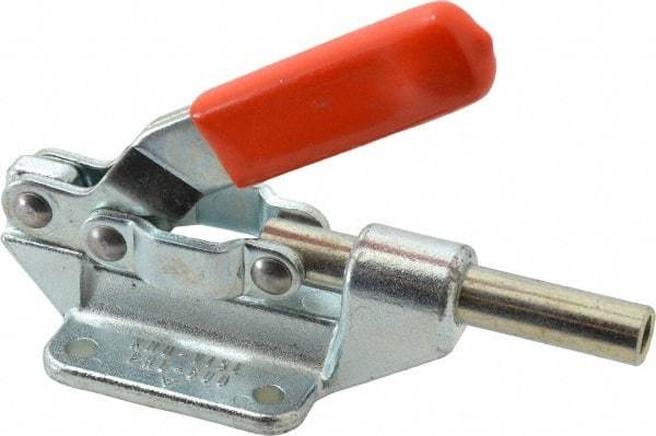 Lapeer - 600 Lb Load Capacity, Flanged Base, Carbon Steel, Standard Straight Line Action Clamp - 4 Mounting Holes, 0.22" Mounting Hole Diam, 7/16" Plunger Diam, Straight Handle - Eagle Tool & Supply