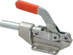 Lapeer - 850 Lb Load Capacity, Flanged Base, Carbon Steel, Standard Straight Line Action Clamp - 4 Mounting Holes, 0.33" Mounting Hole Diam, 5/8" Plunger Diam, Straight Handle - Eagle Tool & Supply