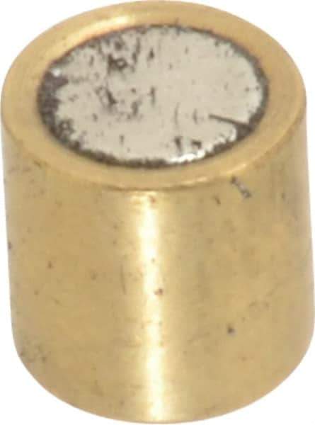 Mag-Mate - 1/4" Diam x 1/4" High, 0.63 Lb Average Pull Force, 1-1/4 Lb Max Pull Force, Neodymium Rare Earth Shielded Magnet - Brass Shield, 0.032" Shielding Wall Thickness - Eagle Tool & Supply