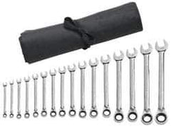 GearWrench - 7 Piece, 3/8" to 3/4", 6 Point Combination Wrench Set - Inch Measurement Standard, Chrome Finish, Comes in Vinyl Roll - Eagle Tool & Supply