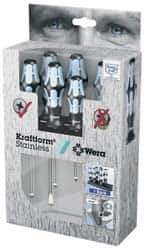 Wera - 6 Piece Phillips & Slotted Screwdriver Set - Blade Sizes: Width mm 3, 4, 5.5 & 6.5, Bit Sizes: Philips #1 & #2 - Eagle Tool & Supply