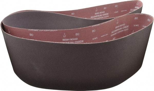 Norton - 8" Wide x 107" OAL, 80 Grit, Aluminum Oxide Abrasive Belt - Aluminum Oxide, Medium, Coated, X Weighted Cloth Backing, Series R228 - Eagle Tool & Supply