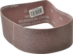 Norton - 3" Wide x 21" OAL, 50 Grit, Aluminum Oxide Abrasive Belt - Aluminum Oxide, Coarse, Coated, X Weighted Cloth Backing, Series R228 - Eagle Tool & Supply