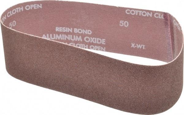 Norton - 3" Wide x 24" OAL, 50 Grit, Aluminum Oxide Abrasive Belt - Aluminum Oxide, Coarse, Coated, X Weighted Cloth Backing, Series R228 - Eagle Tool & Supply