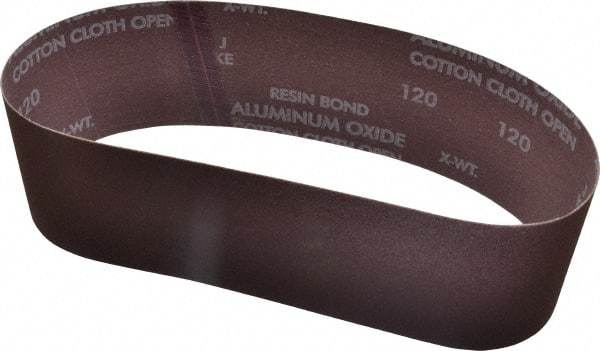 Norton - 3" Wide x 24" OAL, 120 Grit, Aluminum Oxide Abrasive Belt - Aluminum Oxide, Fine, Coated, X Weighted Cloth Backing, Series R228 - Eagle Tool & Supply