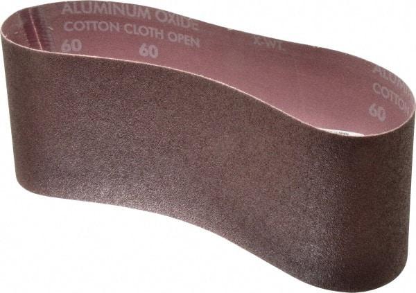 Norton - 4" Wide x 24" OAL, 60 Grit, Aluminum Oxide Abrasive Belt - Aluminum Oxide, Medium, Coated, X Weighted Cloth Backing, Series R228 - Eagle Tool & Supply