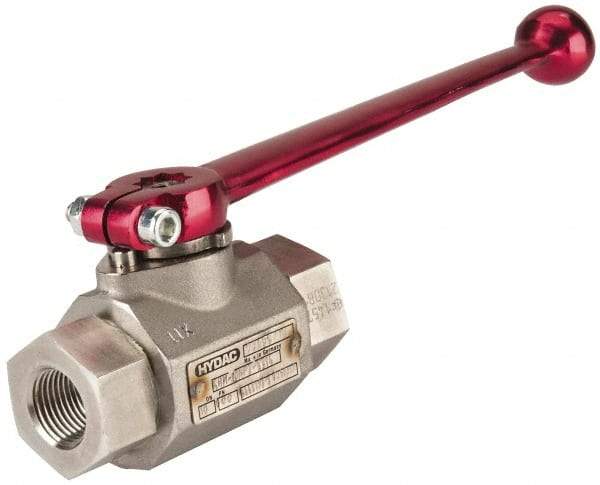 HYDAC - 3/8" Pipe, Stainless Steel Standard Ball Valve - 1 Piece, FNPT x FNPT Ends, Lever Handle, 7,250 WOG - Eagle Tool & Supply