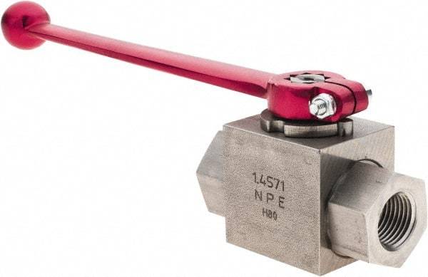 HYDAC - 1/2" Pipe, Stainless Steel Standard Ball Valve - 1 Piece, FNPT x FNPT Ends, Lever Handle, 5,800 WOG - Eagle Tool & Supply