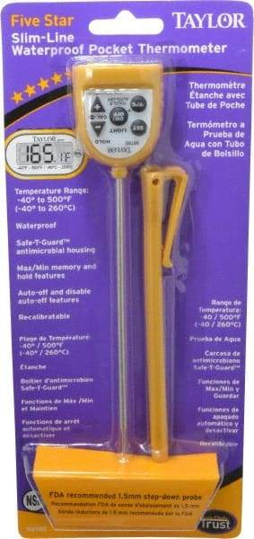 Taylor - -58 to 500°F Pocket Digital Thermometer - LCD Display, 1.5 Volts - Eagle Tool & Supply