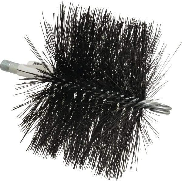 Schaefer Brush - 4-1/2" Brush Length, 6-1/2" Diam, Double Stem, Double Spiral Tube Brush - 7-1/2" Long, Tempered Steel Wire, 1/4" NPT Male Connection - Eagle Tool & Supply