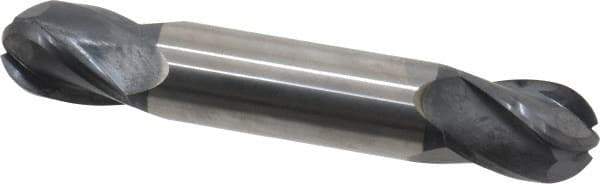 SGS - 1/2" Diam, 5/8" LOC, 4 Flute Solid Carbide Ball End Mill - AlTiN Finish, Double End, 3" OAL, 1/2" Shank Diam, Spiral Flute - Eagle Tool & Supply