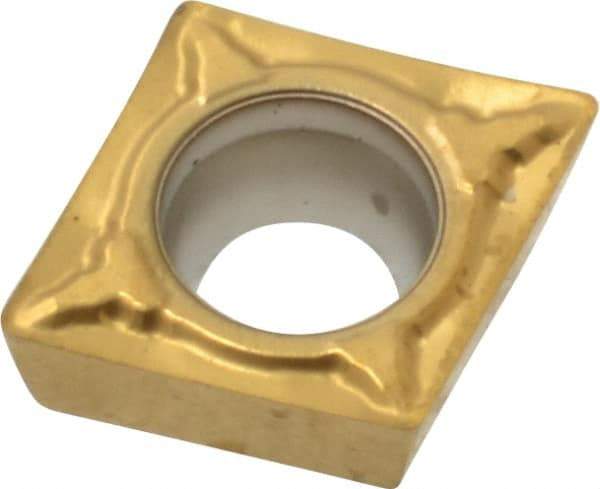 Seco - CPMT32.51 F1 Grade CP200 Carbide Turning Insert - TiAlN/TiN Finish, 80° Diamond, 3/8" Inscr Circle, 5/32" Thick, 1/64" Corner Radius - Eagle Tool & Supply