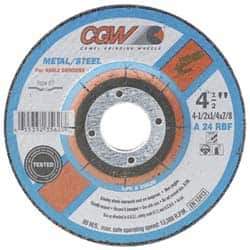 Camel Grinding Wheels - 24 Grit, 9" Wheel Diam, 1/4" Wheel Thickness, Type 27 Depressed Center Wheel - Aluminum Oxide, Resinoid Bond, N Hardness, 6,600 Max RPM, Compatible with Angle Grinder - Eagle Tool & Supply
