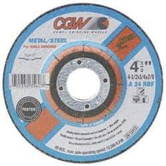 Camel Grinding Wheels - 24 Grit, 7" Wheel Diam, 1/4" Wheel Thickness, Type 28 Depressed Center Wheel - Aluminum Oxide, Resinoid Bond, R Hardness, 8,600 Max RPM, Compatible with Angle Grinder - Eagle Tool & Supply