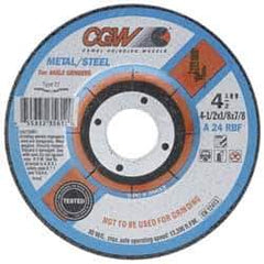 Camel Grinding Wheels - 24 Grit, 4-1/2" Wheel Diam, 1/8" Wheel Thickness, Type 27 Depressed Center Wheel - Aluminum Oxide, Resinoid Bond, Q Hardness, 13,300 Max RPM, Compatible with Angle Grinder - Eagle Tool & Supply