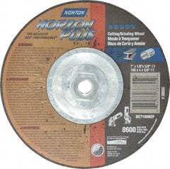 Norton - 7" Wheel Diam, 1/8" Wheel Thickness, Type 27 Depressed Center Wheel - Ceramic, 8,600 Max RPM, Compatible with Angle Grinder - Eagle Tool & Supply