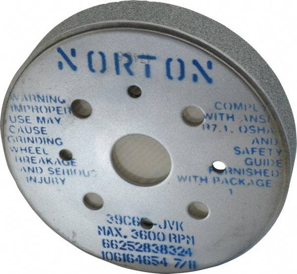 Norton - 6" Diam, 4" Hole Size, 1" Overall Thickness, 60 Grit, Type 2 Tool & Cutter Grinding Wheel - Medium Grade, Silicon Carbide, J Hardness, Vitrified Bond, 3,600 RPM - Eagle Tool & Supply