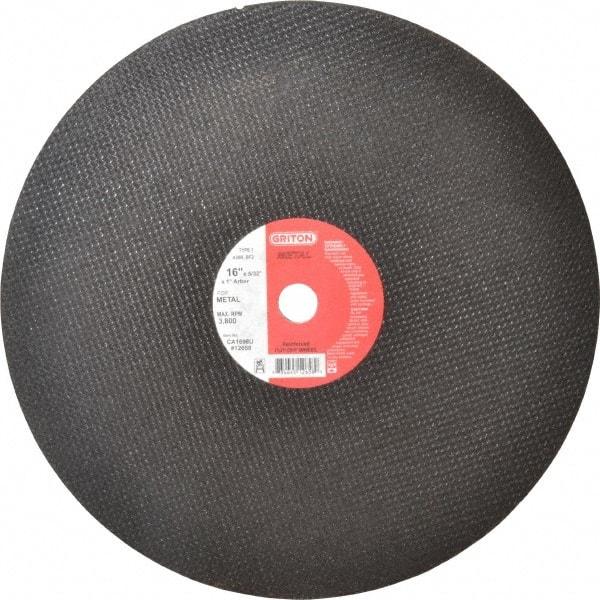 Made in USA - 16" 36 Grit Aluminum Oxide Cutoff Wheel - 5/32" Thick, 1" Arbor, 3,820 Max RPM, Use with Stationary Tools - Eagle Tool & Supply