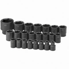 SK - 1/2" Drive Standard Impact Socket Set - 10 to 46mm, Metric Measurement Standard - Eagle Tool & Supply