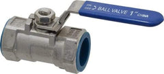 Value Collection - 1" Pipe, Standard Port, Stainless Steel Standard Ball Valve - 1 Piece, Inline - One Way Flow, FNPT x FNPT Ends, Lever Handle, 400 WOG - Eagle Tool & Supply