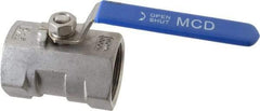 Midwest Control - 1-1/2" Pipe, Standard Port, Stainless Steel Standard Ball Valve - 1 Piece, Inline - One Way Flow, FNPT x FNPT Ends, Lever Handle, 1,000 WOG - Eagle Tool & Supply