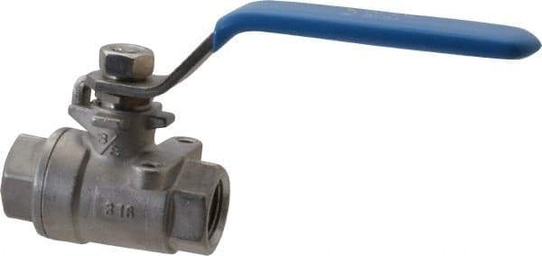 Midwest Control - 3/8" Pipe, Stainless Steel Standard Ball Valve - 2 Piece, Inline - One Way Flow, FNPT x FNPT Ends, Lever Handle, 1,000 WOG, 150 WSP - Eagle Tool & Supply