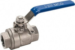 Midwest Control - 3/4" Pipe, Stainless Steel Standard Ball Valve - 2 Piece, Inline - One Way Flow, FNPT x FNPT Ends, Lever Handle, 1,000 WOG, 150 WSP - Eagle Tool & Supply