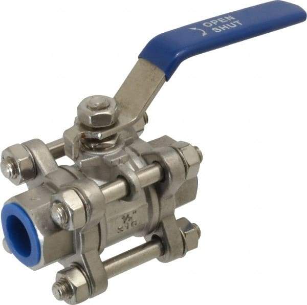 Midwest Control - 1/2" Pipe, Full Port, Stainless Steel Standard Ball Valve - 3 Piece, Inline - One Way Flow, FNPT x FNPT Ends, Lever Handle - Eagle Tool & Supply