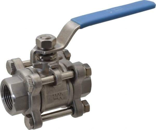 Midwest Control - 3/4" Pipe, Full Port, Stainless Steel Standard Ball Valve - 3 Piece, Inline - One Way Flow, FNPT x FNPT Ends, Lever Handle - Eagle Tool & Supply