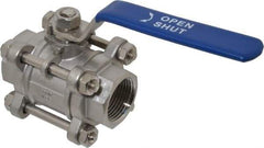 Midwest Control - 1" Pipe, Full Port, Stainless Steel Standard Ball Valve - 3 Piece, Inline - One Way Flow, FNPT x FNPT Ends, Lever Handle - Eagle Tool & Supply